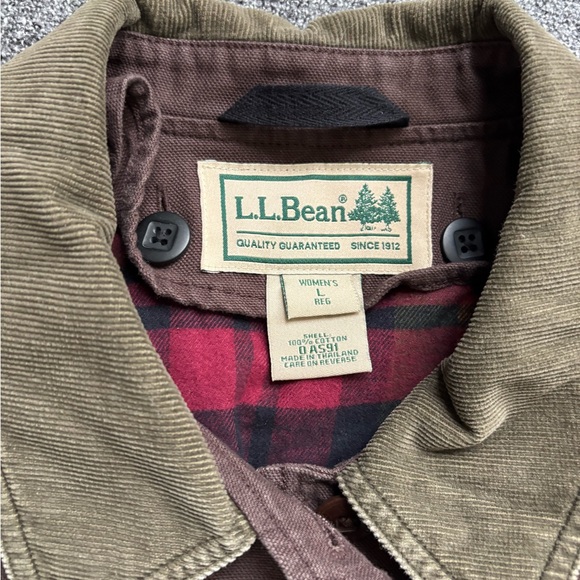 L.L. Bean Vintage Women’s Chocolate Brown Barn Field Jacket Green Corduroy Trim - Picture 2 of 7